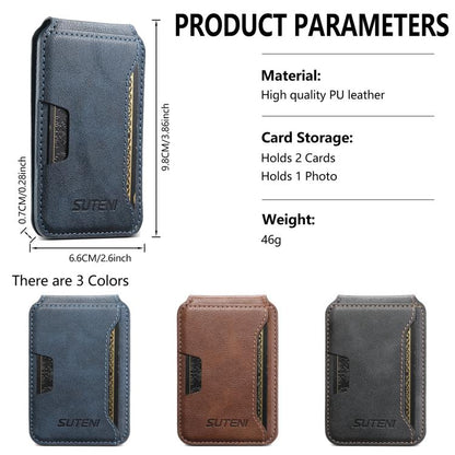 Suteni S3 Cowhide Textured MagSafe Magnetic Card Case(Blue) - Adhesive Card Holders by Suteni | Online Shopping UK | buy2fix