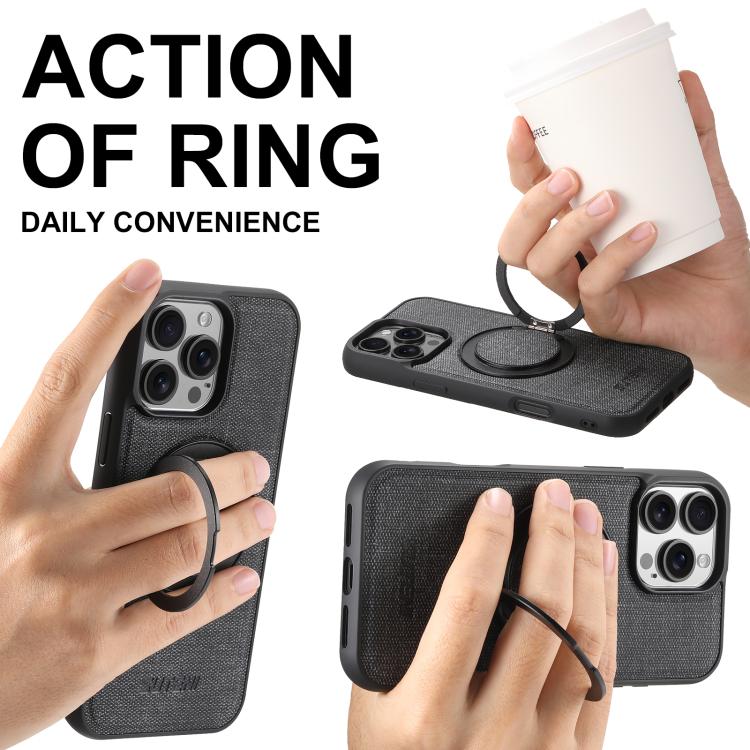 For iPhone 16 Pro Suteni G3 360 Rotation Holder MagSafe Denim Leather Back Phone Case(Black) - iPhone 16 Pro Cases by Suteni | Online Shopping UK | buy2fix