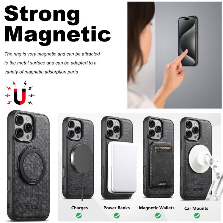 For iPhone 16 Pro Suteni G3 360 Rotation Holder MagSafe Denim Leather Back Phone Case(Black) - iPhone 16 Pro Cases by Suteni | Online Shopping UK | buy2fix