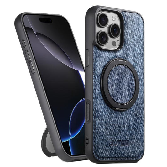For iPhone 16 Pro Suteni G3 360 Rotation Holder MagSafe Denim Leather Back Phone Case(Blue) - iPhone 16 Pro Cases by Suteni | Online Shopping UK | buy2fix