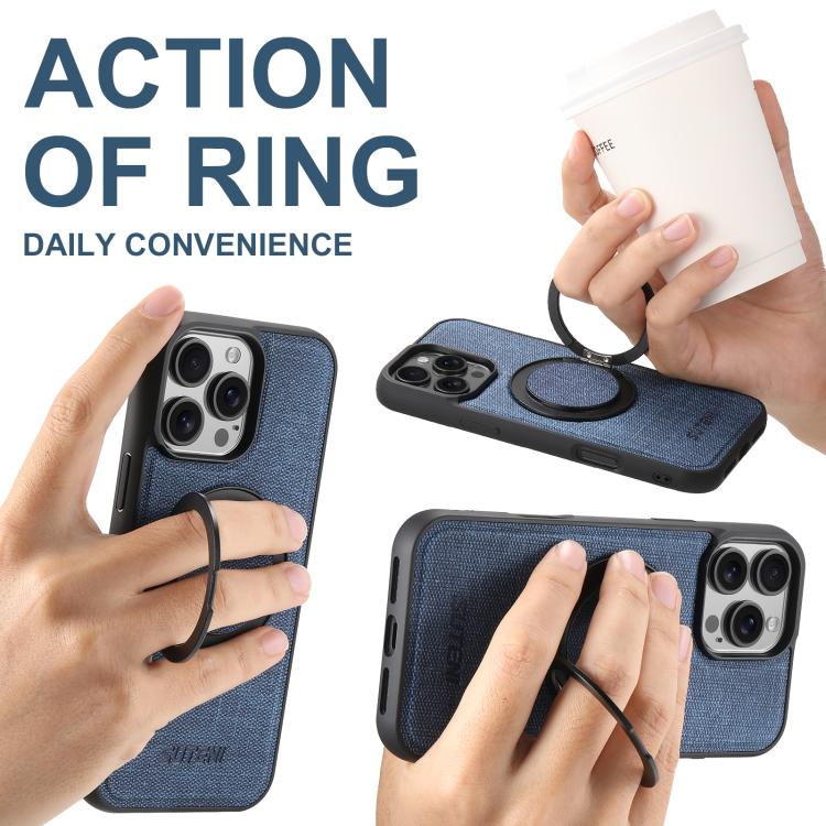 For iPhone 16 Pro Suteni G3 360 Rotation Holder MagSafe Denim Leather Back Phone Case(Blue) - iPhone 16 Pro Cases by Suteni | Online Shopping UK | buy2fix