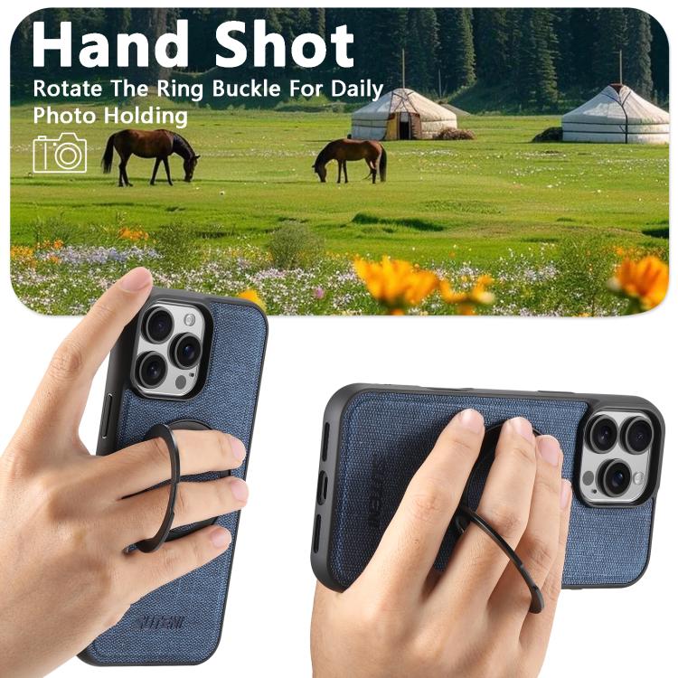 For iPhone 16 Pro Suteni G3 360 Rotation Holder MagSafe Denim Leather Back Phone Case(Blue) - iPhone 16 Pro Cases by Suteni | Online Shopping UK | buy2fix