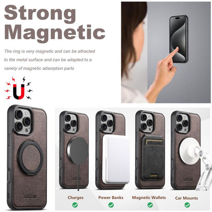 For iPhone 16 Suteni G3 360 Rotation Holder MagSafe Denim Leather Back Phone Case(Brown) - iPhone 16 Cases by Suteni | Online Shopping UK | buy2fix