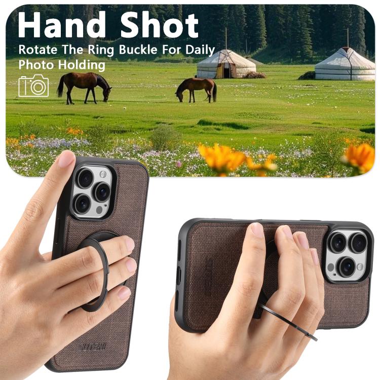 For iPhone 16 Suteni G3 360 Rotation Holder MagSafe Denim Leather Back Phone Case(Brown) - iPhone 16 Cases by Suteni | Online Shopping UK | buy2fix