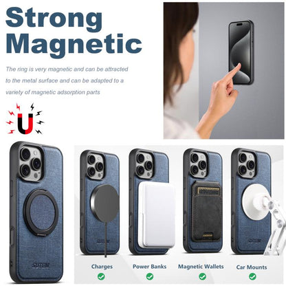 For iPhone 16 Suteni G3 360 Rotation Holder MagSafe Denim Leather Back Phone Case(Blue) - iPhone 16 Cases by Suteni | Online Shopping UK | buy2fix