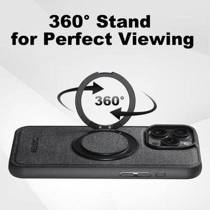 For iPhone 15 Pro Max Suteni G3 360 Rotation Holder MagSafe Denim Leather Back Phone Case(Black) - iPhone 15 Pro Max Cases by Suteni | Online Shopping UK | buy2fix