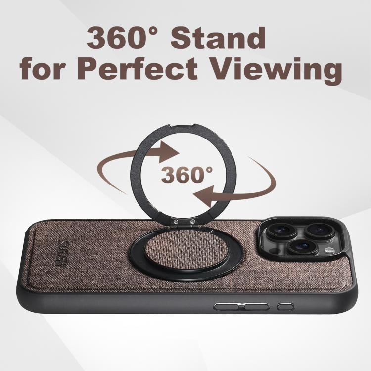 For iPhone 15 Pro Max Suteni G3 360 Rotation Holder MagSafe Denim Leather Back Phone Case(Brown) - iPhone 15 Pro Max Cases by Suteni | Online Shopping UK | buy2fix