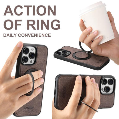 For iPhone 15 Pro Max Suteni G3 360 Rotation Holder MagSafe Denim Leather Back Phone Case(Brown) - iPhone 15 Pro Max Cases by Suteni | Online Shopping UK | buy2fix