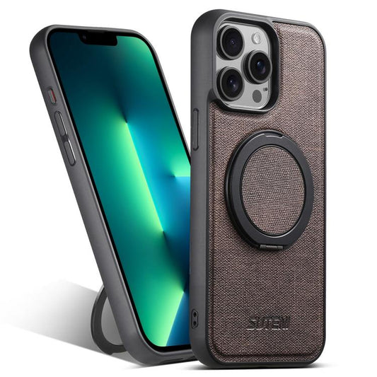 For iPhone 13 Pro Max Suteni G3 360 Rotation Holder MagSafe Denim Leather Back Phone Case(Brown) - iPhone 13 Pro Max Cases by Suteni | Online Shopping UK | buy2fix