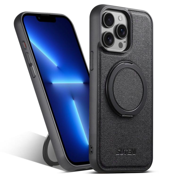 For iPhone 13 Pro Suteni G3 360 Rotation Holder MagSafe Denim Leather Back Phone Case(Black) - iPhone 13 Pro Cases by Suteni | Online Shopping UK | buy2fix