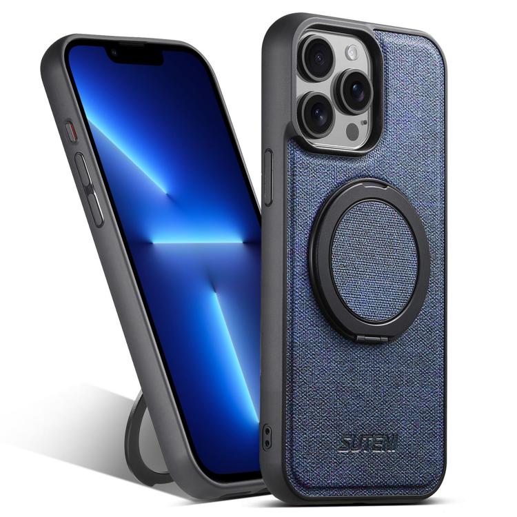 For iPhone 13 Pro Suteni G3 360 Rotation Holder MagSafe Denim Leather Back Phone Case(Blue) - iPhone 13 Pro Cases by Suteni | Online Shopping UK | buy2fix