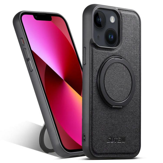 For iPhone 13 Suteni G3 360 Rotation Holder MagSafe Denim Leather Back Phone Case(Black) - iPhone 13 Cases by Suteni | Online Shopping UK | buy2fix