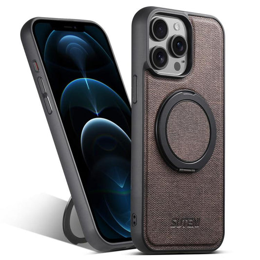 For iPhone 12 Pro Max Suteni G3 360 Rotation Holder MagSafe Denim Leather Back Phone Case(Brown) - iPhone 12 Pro Max Cases by Suteni | Online Shopping UK | buy2fix