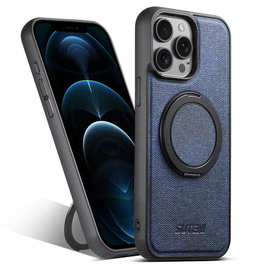 For iPhone 12 Pro Max Suteni G3 360 Rotation Holder MagSafe Denim Leather Back Phone Case(Blue) - iPhone 12 Pro Max Cases by Suteni | Online Shopping UK | buy2fix