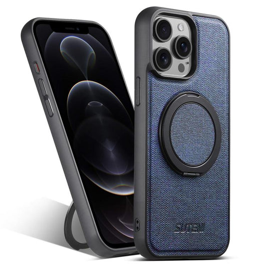 For iPhone 12 Pro Suteni G3 360 Rotation Holder MagSafe Denim Leather Back Phone Case(Blue) - iPhone 12 / 12 Pro Cases by Suteni | Online Shopping UK | buy2fix