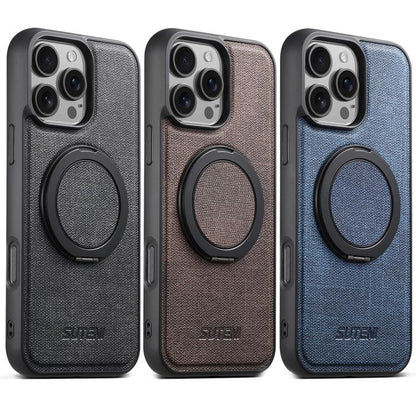 For iPhone 16 Pro Suteni G3 360 Rotation Holder MagSafe Denim Leather Back Phone Case(Black) - iPhone 16 Pro Cases by Suteni | Online Shopping UK | buy2fix