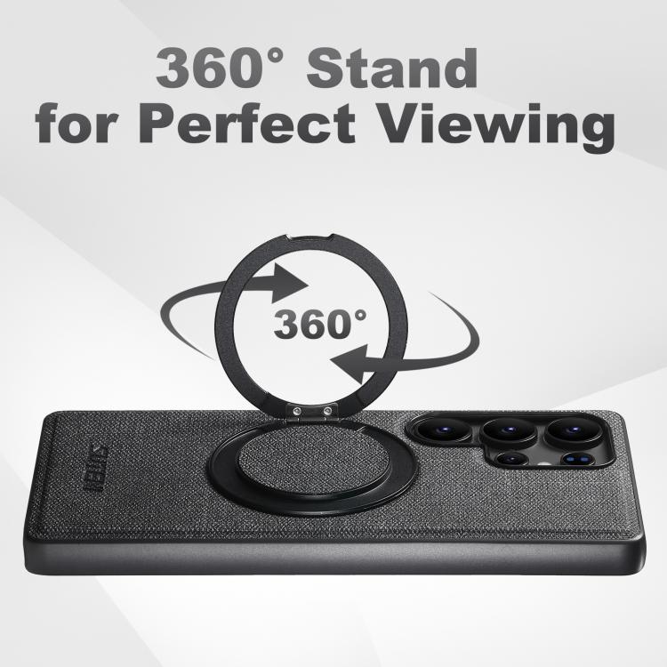 For Samsung Galaxy S22 Ultra 5G Suteni G3 Oil Wax 360 Rotation Holder MagSafe Back Phone Case(Black) - Galaxy S22 Ultra 5G Cases by Suteni | Online Shopping UK | buy2fix