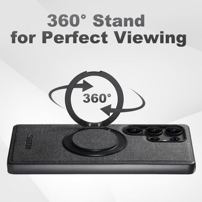 For Samsung Galaxy S22 Ultra 5G Suteni G3 Oil Wax 360 Rotation Holder MagSafe Back Phone Case(Black) - Galaxy S22 Ultra 5G Cases by Suteni | Online Shopping UK | buy2fix