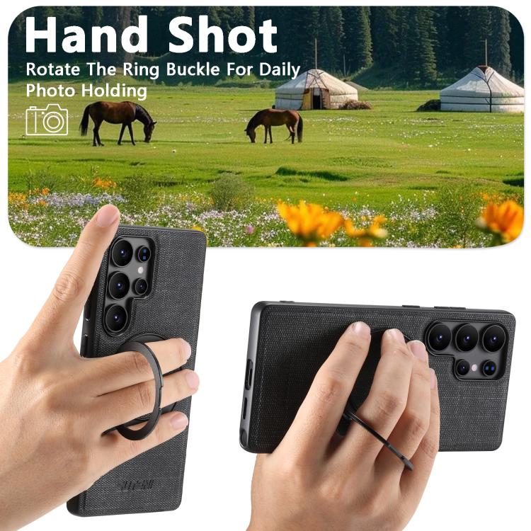 For Samsung Galaxy S22 Ultra 5G Suteni G3 Oil Wax 360 Rotation Holder MagSafe Back Phone Case(Black) - Galaxy S22 Ultra 5G Cases by Suteni | Online Shopping UK | buy2fix