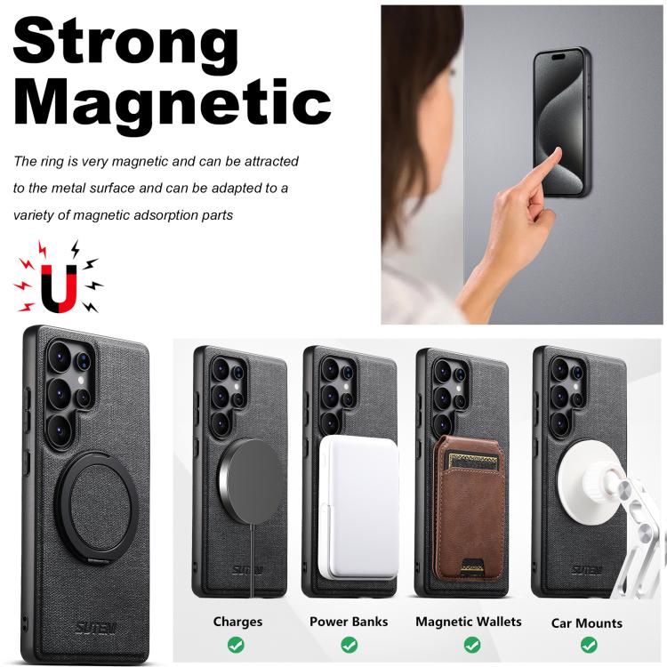 For Samsung Galaxy S22 Ultra 5G Suteni G3 Oil Wax 360 Rotation Holder MagSafe Back Phone Case(Black) - Galaxy S22 Ultra 5G Cases by Suteni | Online Shopping UK | buy2fix