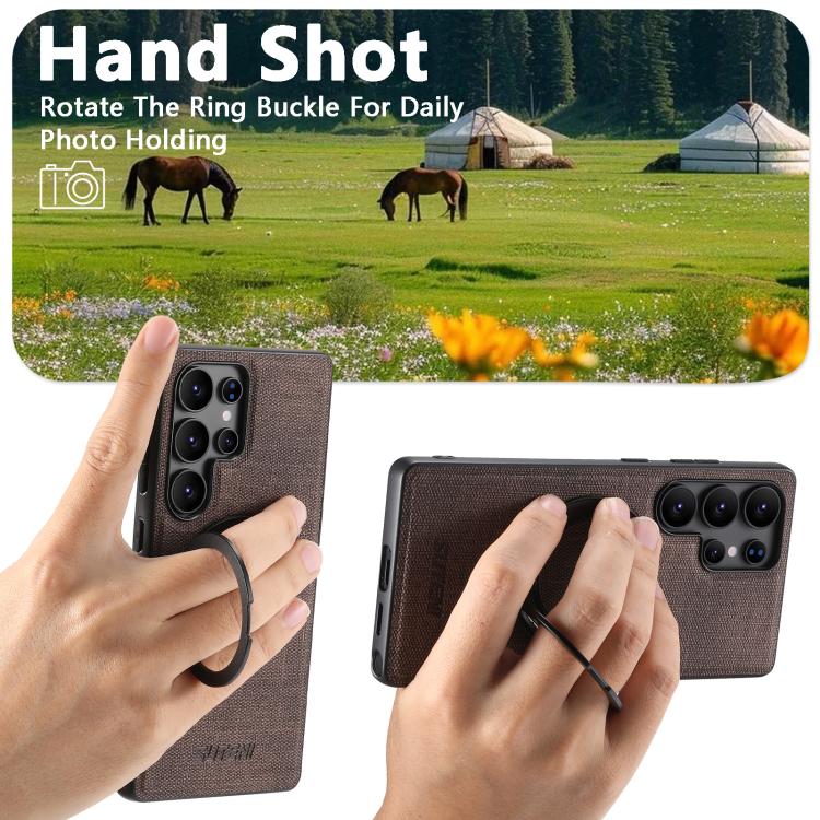 For Samsung Galaxy S22 Ultra 5G Suteni G3 Oil Wax 360 Rotation Holder MagSafe Back Phone Case(Brown) - Galaxy S22 Ultra 5G Cases by Suteni | Online Shopping UK | buy2fix