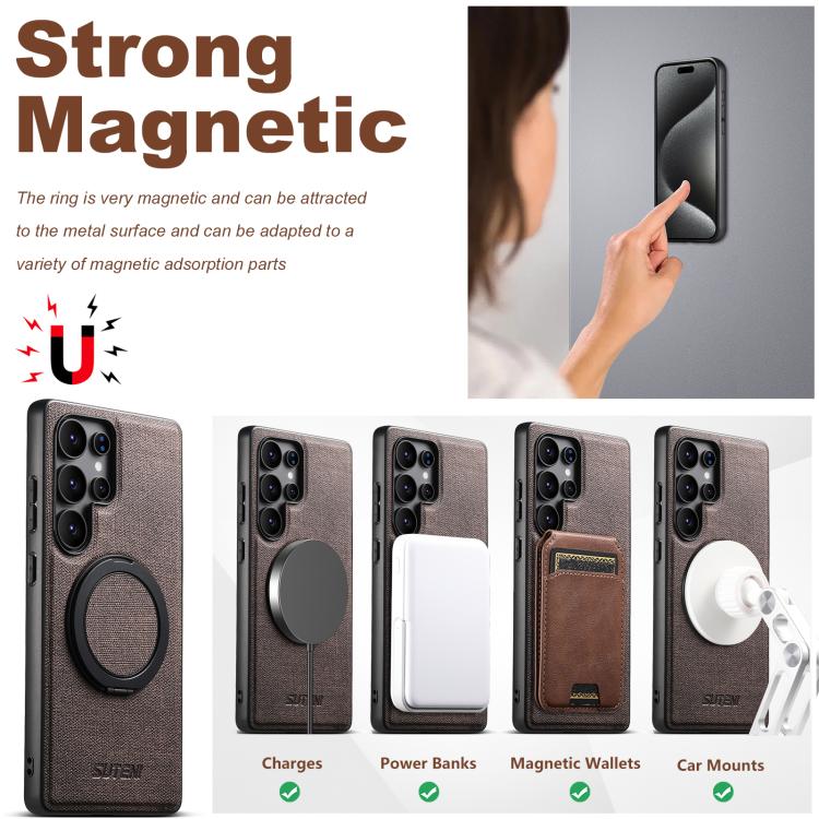 For Samsung Galaxy S22 Ultra 5G Suteni G3 Oil Wax 360 Rotation Holder MagSafe Back Phone Case(Brown) - Galaxy S22 Ultra 5G Cases by Suteni | Online Shopping UK | buy2fix