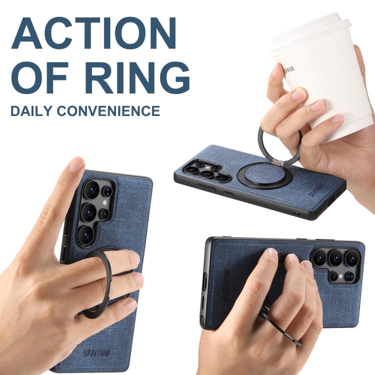 For Samsung Galaxy S22 Ultra 5G Suteni G3 Oil Wax 360 Rotation Holder MagSafe Back Phone Case(Blue) - Galaxy S22 Ultra 5G Cases by Suteni | Online Shopping UK | buy2fix