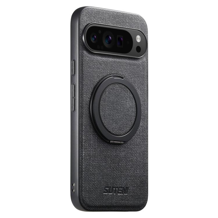 For Google Pixel 10 Pro Suteni G3 360 Rotation Holder MagSafe Denim Leather Back Phone Case(Black) - Google Cases by Suteni | Online Shopping UK | buy2fix