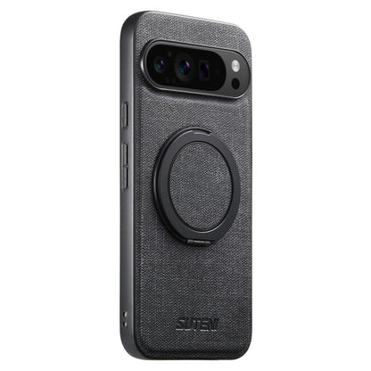 For Google Pixel 10 Pro Suteni G3 360 Rotation Holder MagSafe Denim Leather Back Phone Case(Black) - Google Cases by Suteni | Online Shopping UK | buy2fix