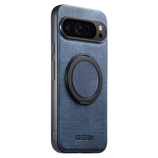 For Google Pixel 10 Pro Suteni G3 360 Rotation Holder MagSafe Denim Leather Back Phone Case(Blue) - Google Cases by Suteni | Online Shopping UK | buy2fix