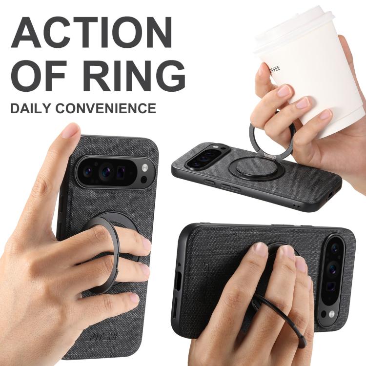 For Google Pixel 10 Pro XL Suteni G3 360 Rotation Holder MagSafe Denim Leather Back Phone Case(Black) - Google Cases by Suteni | Online Shopping UK | buy2fix