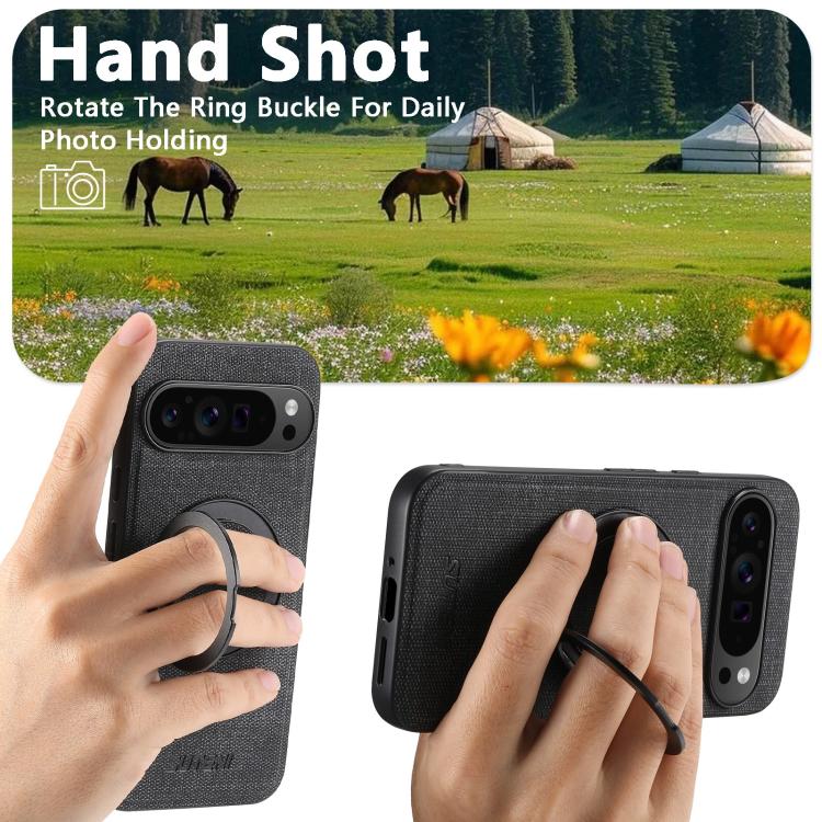 For Google Pixel 10 Pro XL Suteni G3 360 Rotation Holder MagSafe Denim Leather Back Phone Case(Black) - Google Cases by Suteni | Online Shopping UK | buy2fix