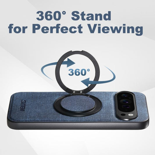 For Google Pixel 10 Pro XL Suteni G3 360 Rotation Holder MagSafe Denim Leather Back Phone Case(Blue) - Google Cases by Suteni | Online Shopping UK | buy2fix