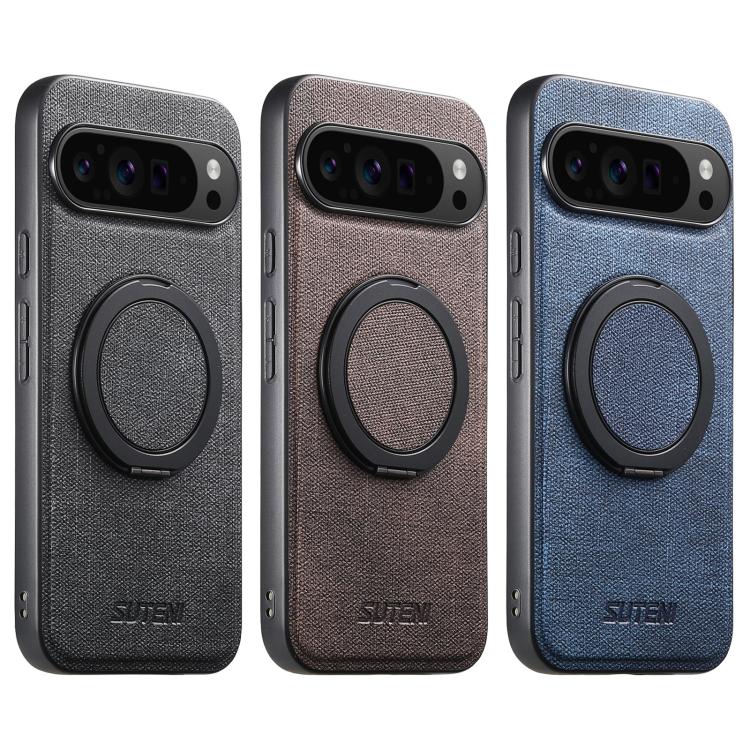 For Google Pixel 10 Pro XL Suteni G3 360 Rotation Holder MagSafe Denim Leather Back Phone Case(Blue) - Google Cases by Suteni | Online Shopping UK | buy2fix