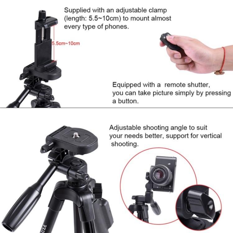 YUNTENG 5208 Professional Tripod Stand with BT Remote For DSLR SLR Camera Phone - Tripods by YUNTENG | Online Shopping UK | buy2fix