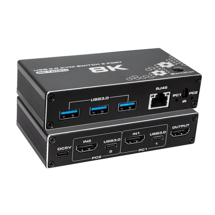 K1 2 Ports HDCP 2.3 RJ45 USB 3.0 Hubs Adapter 4K 120Hz HDMI 2.0b USB-C KVM Switch(Black) - Switch by buy2fix | Online Shopping UK | buy2fix