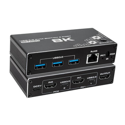 K1 2 Ports HDCP 2.3 RJ45 USB 3.0 Hubs Adapter 4K 120Hz HDMI 2.0b USB-C KVM Switch(Black) - Switch by buy2fix | Online Shopping UK | buy2fix