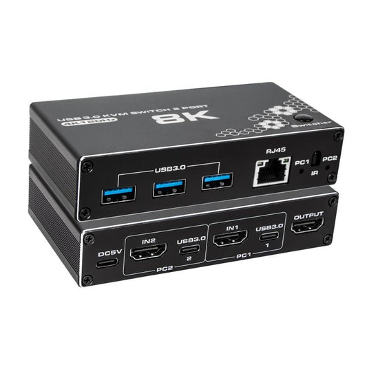 K1 2 Ports HDCP 2.3 RJ45 USB 3.0 Hubs Adapter 4K 120Hz HDMI 2.0b USB-C KVM Switch(Black) - Switch by buy2fix | Online Shopping UK | buy2fix