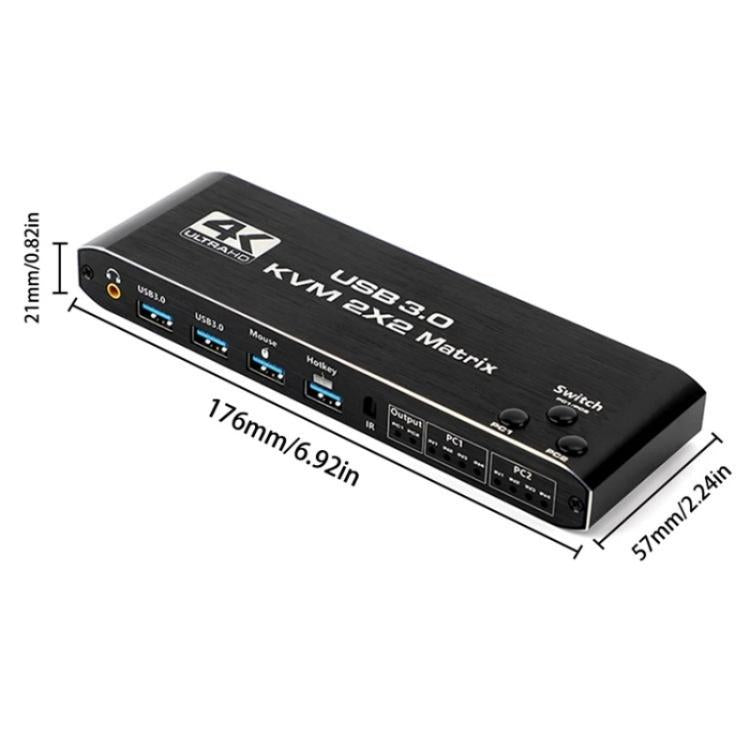 K3-1 4K 60Hz USB 3.0 Dual Screen Display Extender HDMI Matrix 2x2 KVM Switch - Adapter by buy2fix | Online Shopping UK | buy2fix