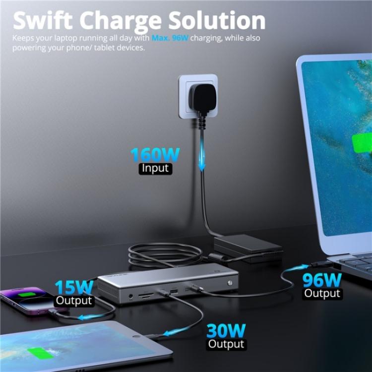 WAVLINK UTD45 96W Charging 8K / 4K Display Thunderbolt 4 Docking Station 13-in-1 Hub(US Plug) - HUB with Lan adapter by WAVLINK | Online Shopping UK | buy2fix