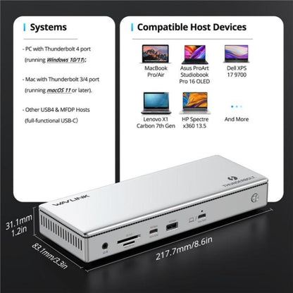 WAVLINK UTD45 96W Charging 8K / 4K Display Thunderbolt 4 Docking Station 13-in-1 Hub(EU Plug) - HUB with Lan adapter by WAVLINK | Online Shopping UK | buy2fix