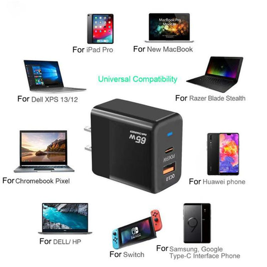 GaN PD 45W + QC3.0 USB Fully Compatible Protocol Charger for MacBook，US Plug(Black) - USB Charger by buy2fix | Online Shopping UK | buy2fix