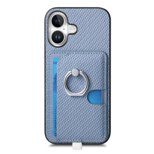 For iPhone 17 Carbon Fiber Ring Side Insert Card Bag MagSafe Phone Case(Blue) - iPhone 17 Cases by buy2fix | Online Shopping UK | buy2fix