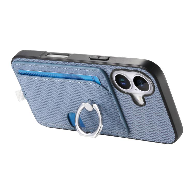 For iPhone 17 Carbon Fiber Ring Side Insert Card Bag MagSafe Phone Case(Blue) - iPhone 17 Cases by buy2fix | Online Shopping UK | buy2fix