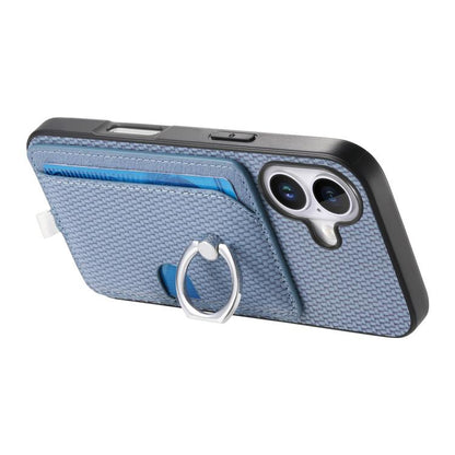 For iPhone 17 Carbon Fiber Ring Side Insert Card Bag MagSafe Phone Case(Blue) - iPhone 17 Cases by buy2fix | Online Shopping UK | buy2fix