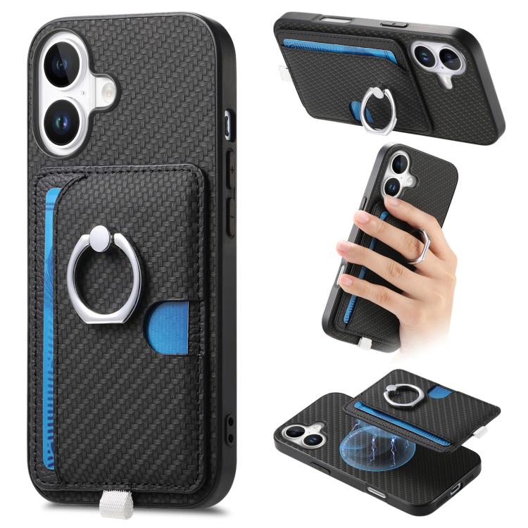For iPhone 17 Carbon Fiber Ring Side Insert Card Bag MagSafe Phone Case(Black) - iPhone 17 Cases by buy2fix | Online Shopping UK | buy2fix