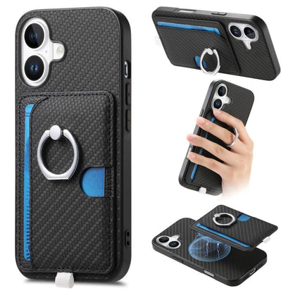 For iPhone 17 Carbon Fiber Ring Side Insert Card Bag MagSafe Phone Case(Black) - iPhone 17 Cases by buy2fix | Online Shopping UK | buy2fix