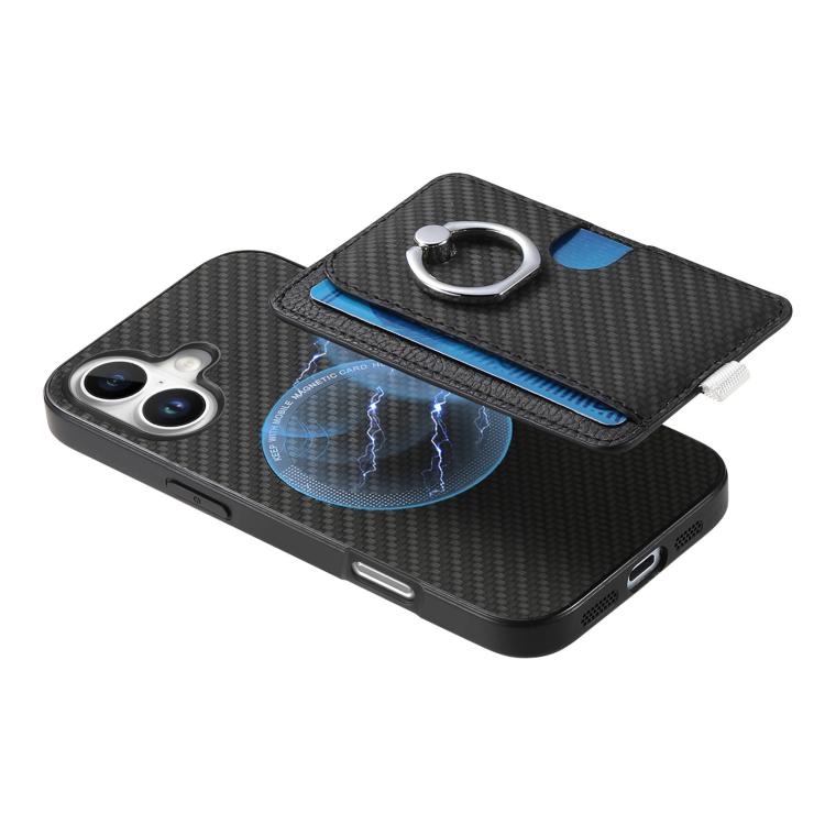 For iPhone 17 Carbon Fiber Ring Side Insert Card Bag MagSafe Phone Case(Black) - iPhone 17 Cases by buy2fix | Online Shopping UK | buy2fix
