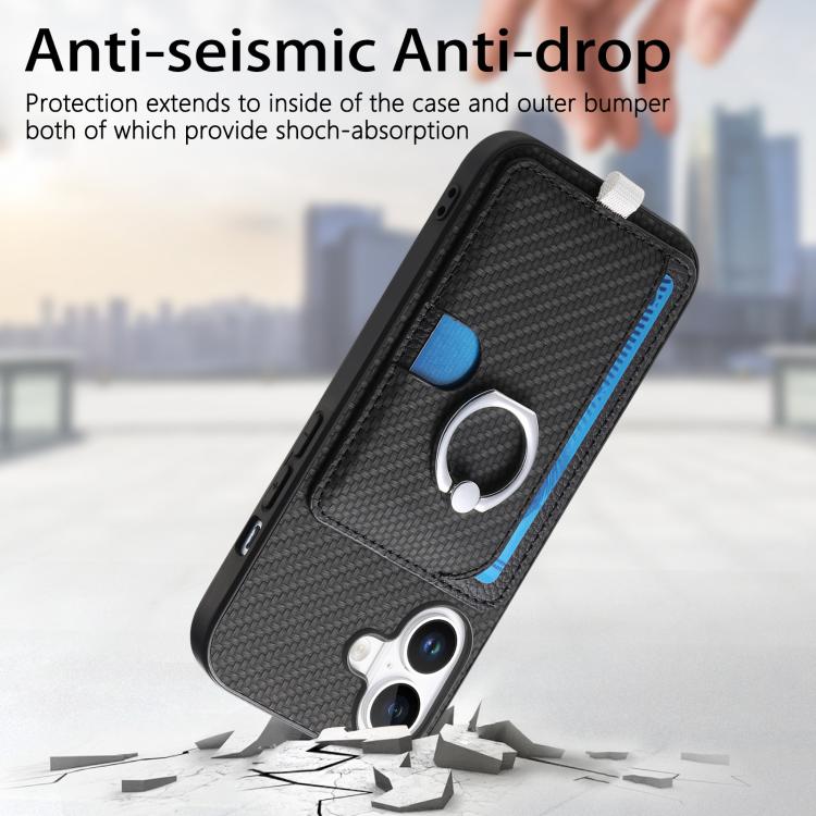 For iPhone 17 Carbon Fiber Ring Side Insert Card Bag MagSafe Phone Case(Black) - iPhone 17 Cases by buy2fix | Online Shopping UK | buy2fix