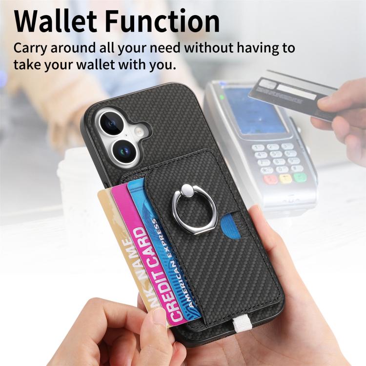 For iPhone 17 Carbon Fiber Ring Side Insert Card Bag MagSafe Phone Case(Black) - iPhone 17 Cases by buy2fix | Online Shopping UK | buy2fix